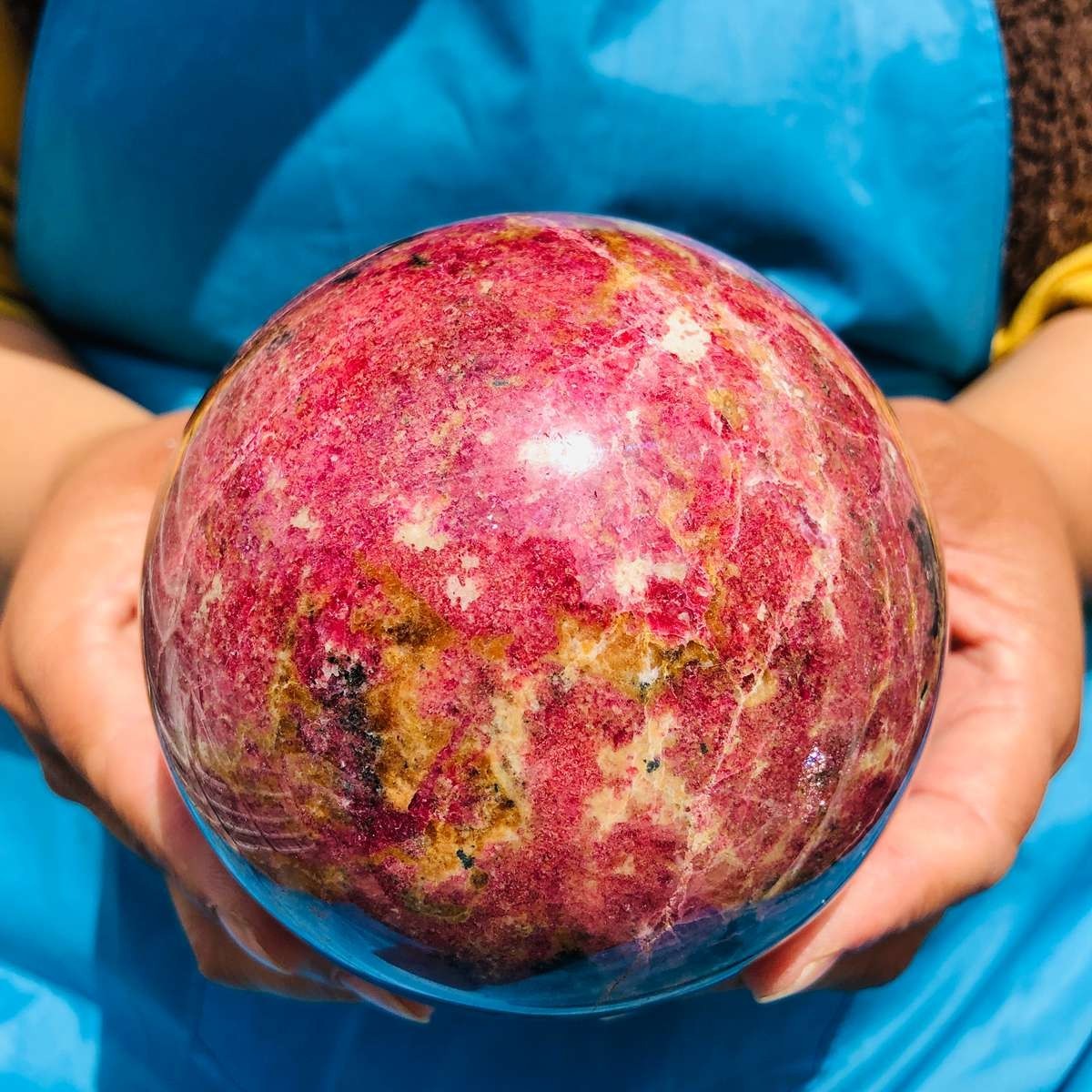 4.4LB Natural Rhodonite Crystal Sphere Pink Black Healing Gem Stone 4795