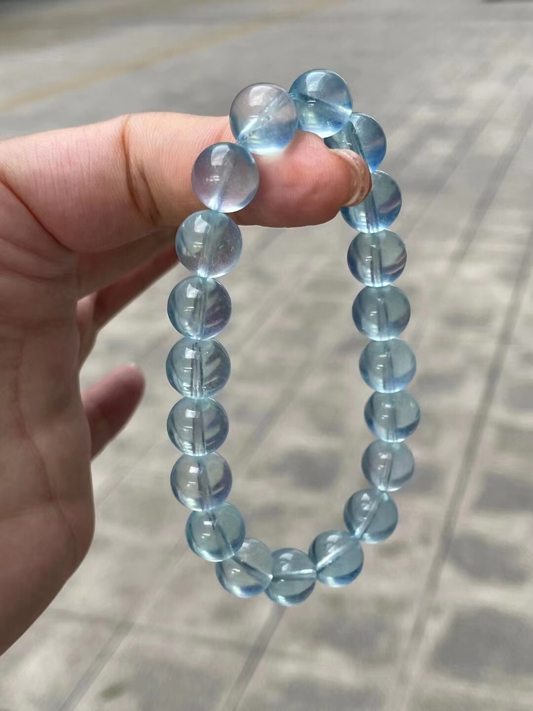100% Natural Blue Ice Aquamarine Gems Clear Round Beads Bracelet 10mm AAAAA