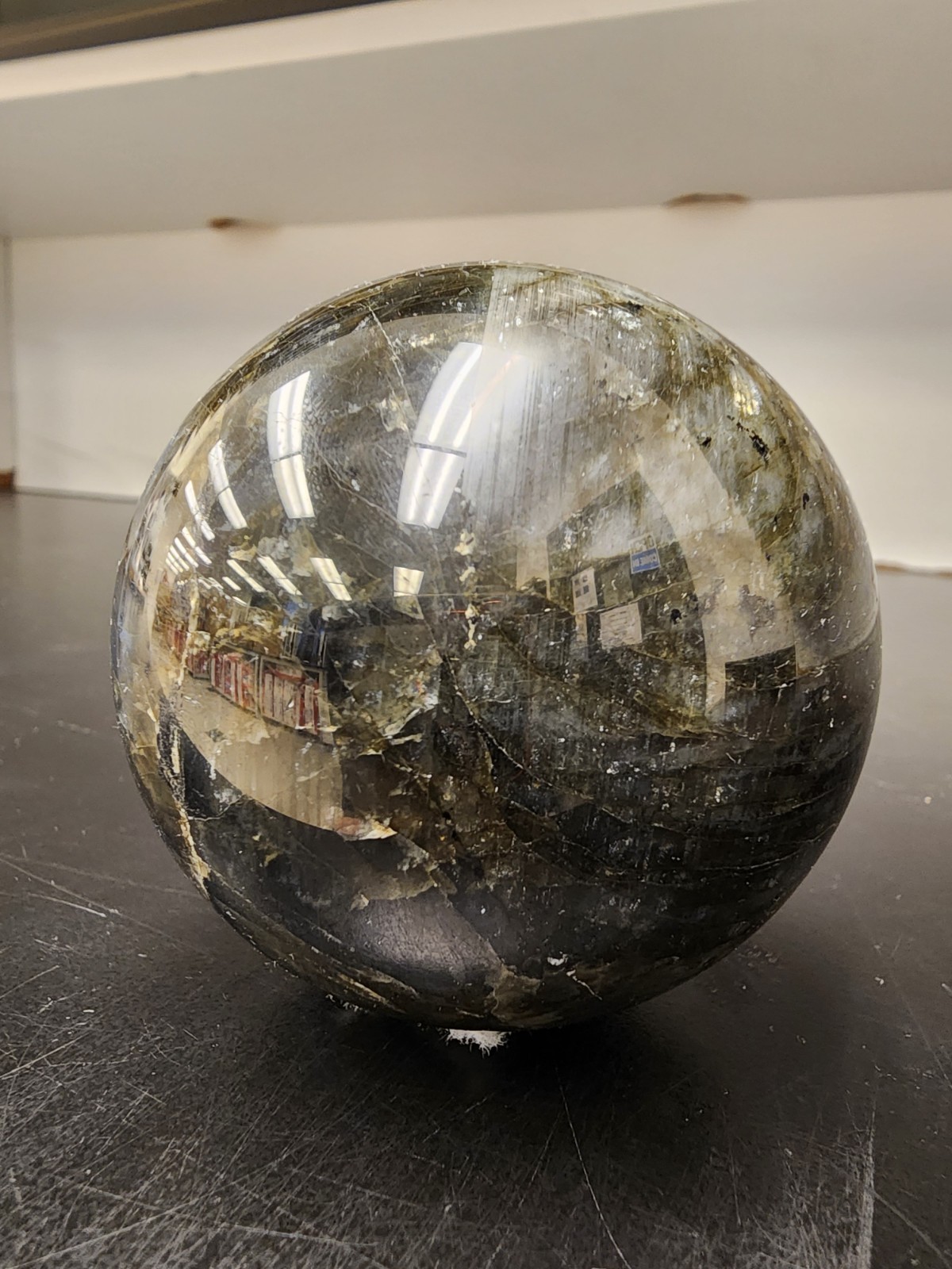 391g Labradorite Crystal Sphere Blue Gold Flash Polished Stone Display Ball