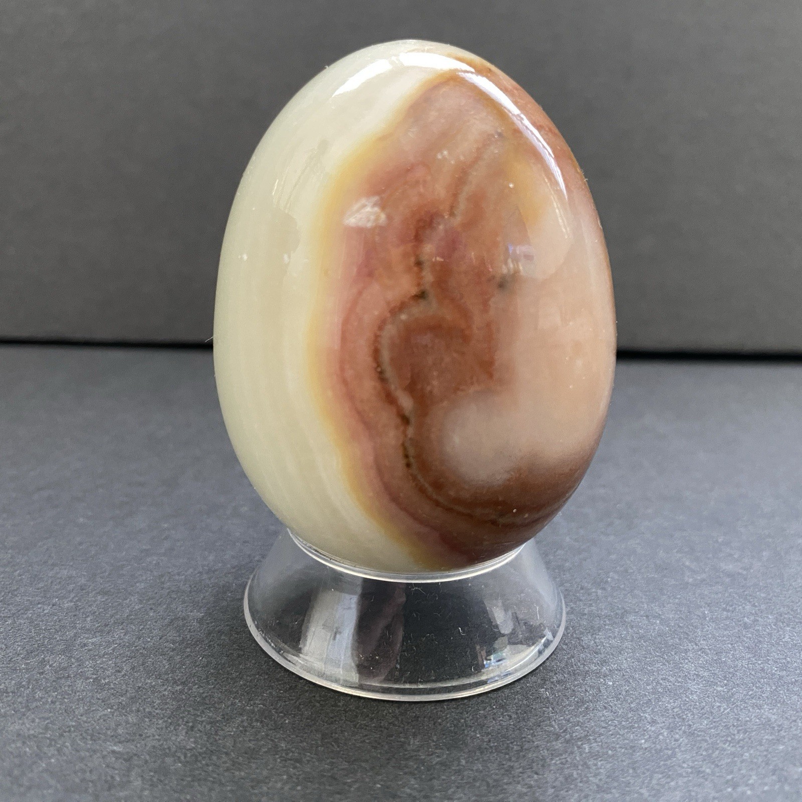 Natural Onyx Stone Egg With Stand Hand Polished Banded Agate Calcite Crystal