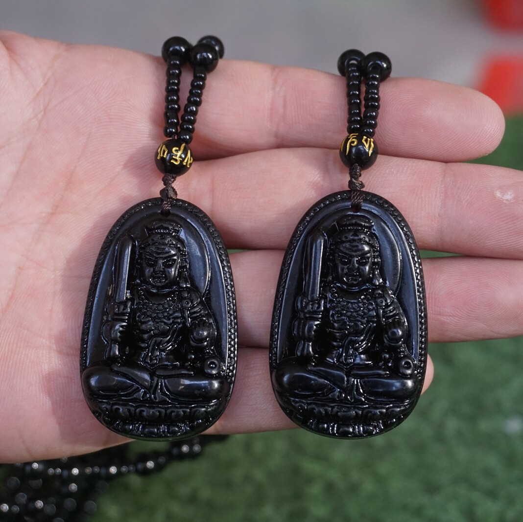 5 Pieces Natural Black Obsidian Lucky Pendant Necklace Guanyin Buddha Healing