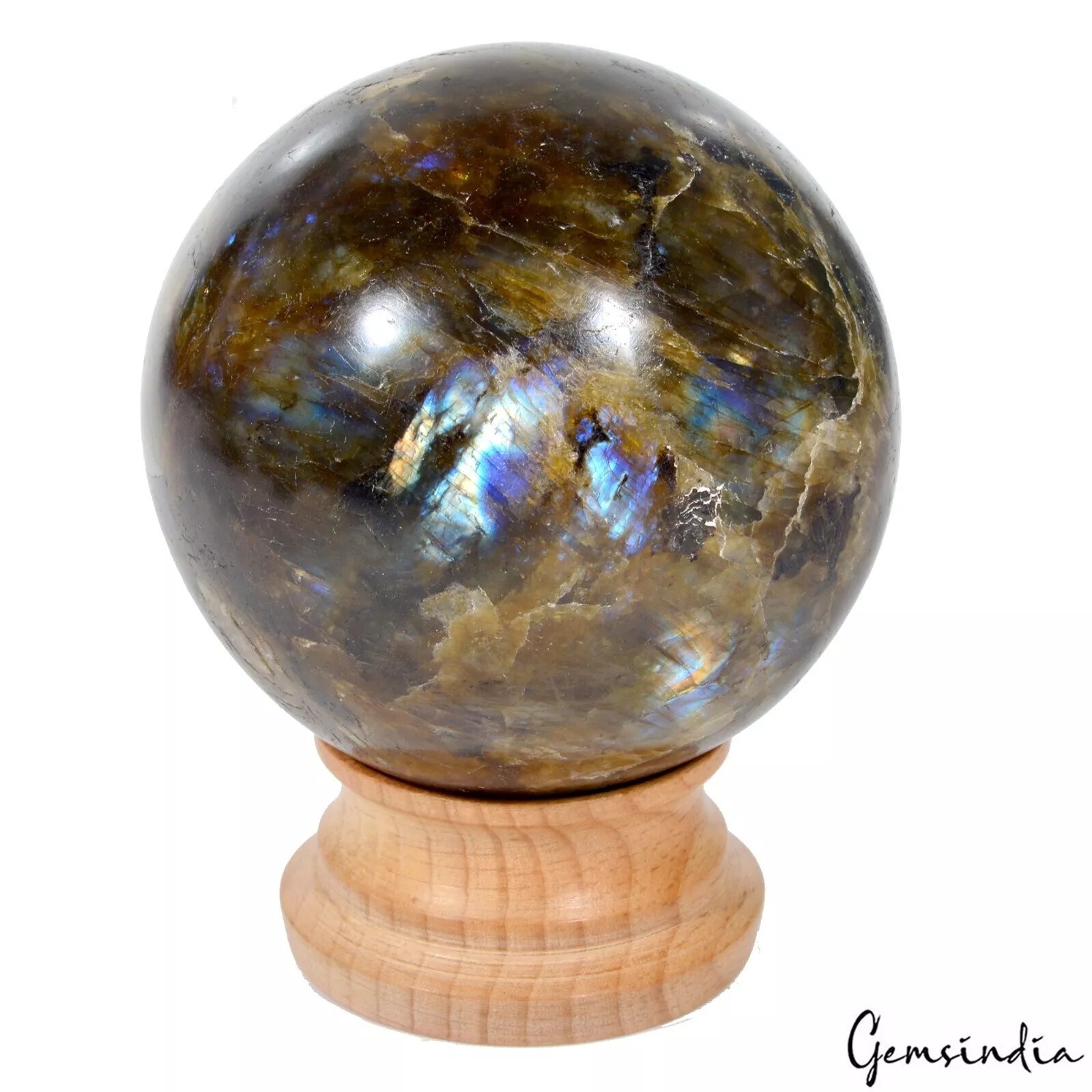 Natural Untreated Multi Shine Labradorite Healing Crystal Sphere W Stand 2890 Ct