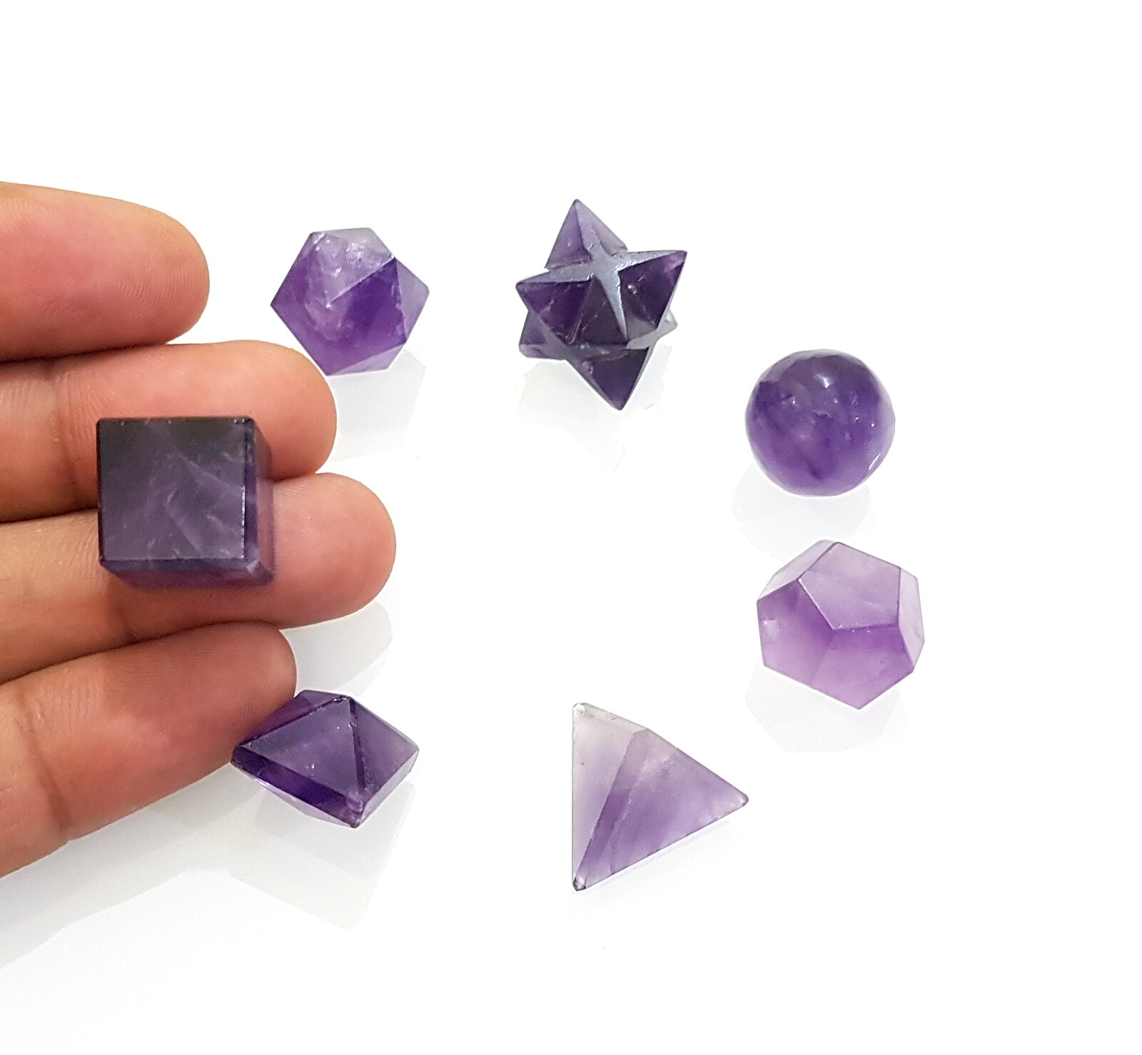 Geometry Set 7 Different Geometry Figures Natural Amethyst Healing Crystal Set