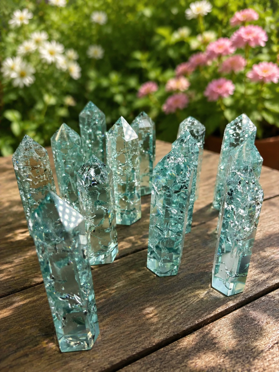 Handmade Blue Crackle Quartz Crystal Tower Healing Wand Obelisk Gemstone Gift