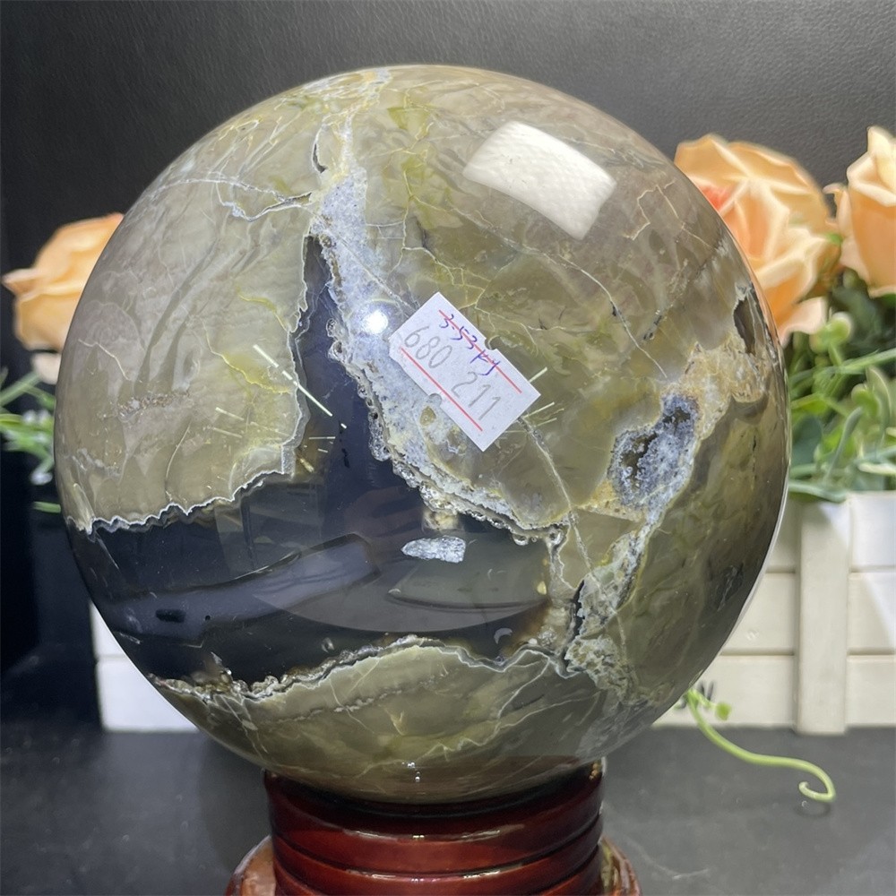 7.7LB 4.9″ Natural A++ Fluorescent Agate Ball Sphere Crystal Mineral UV Reiki
