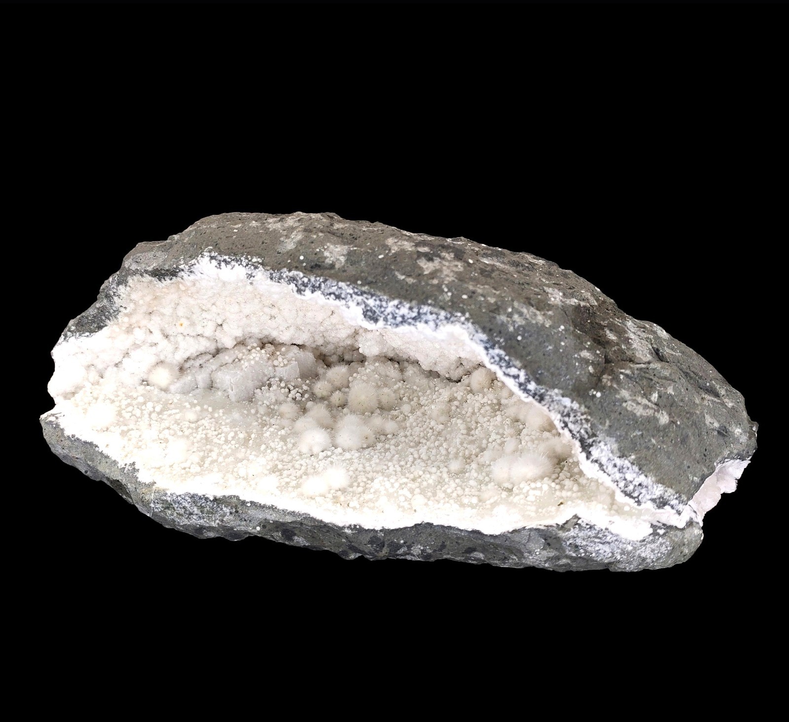 Big Natural Okenite Balls with Gyrolite on Prehnite Minerals in Geode #23