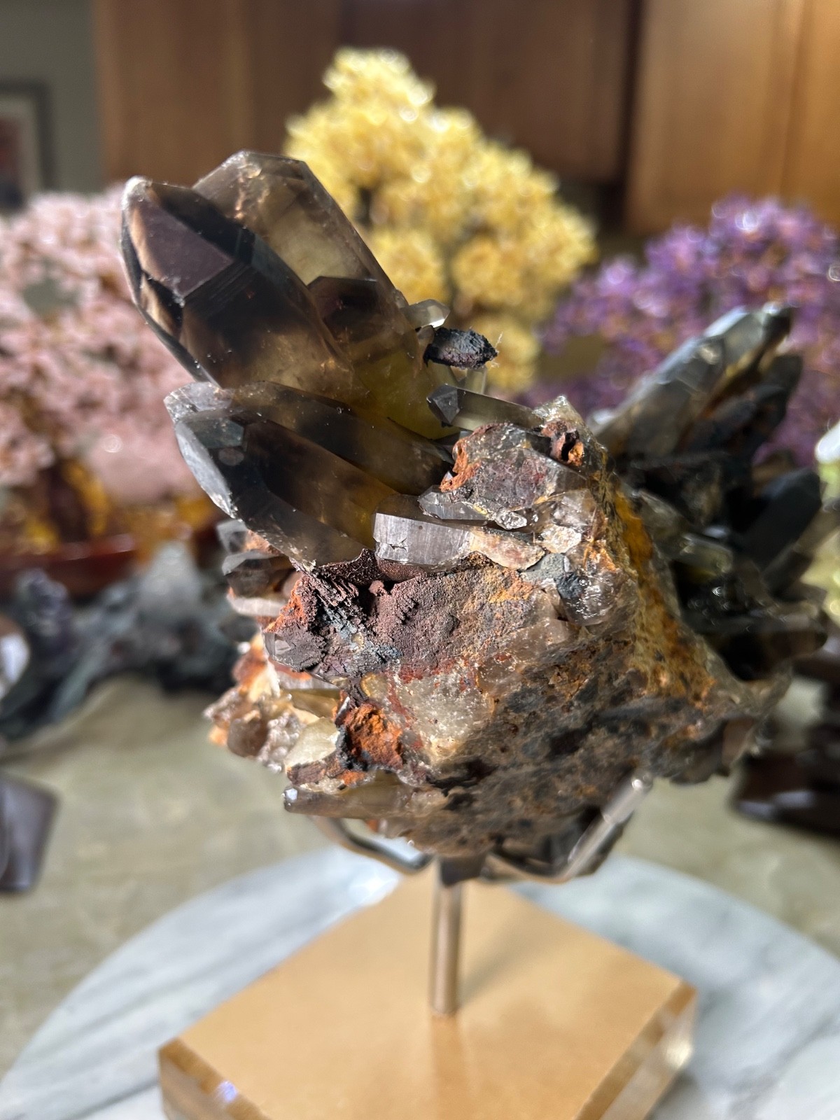 Black Quartz Specimen Freeform on custom acrylic stand big