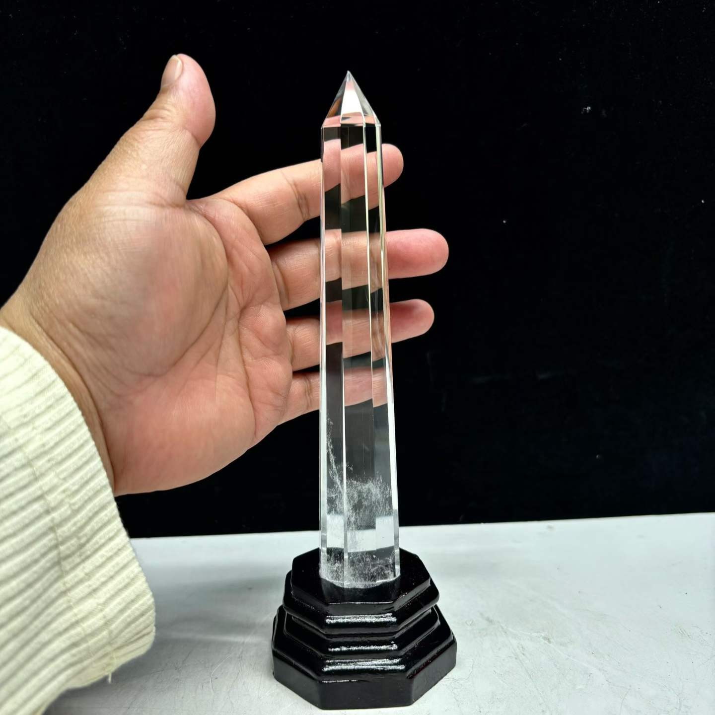 270g Natural White Quartz Obelisk Crystal Energy Tower Point Reiki Decor+Stand