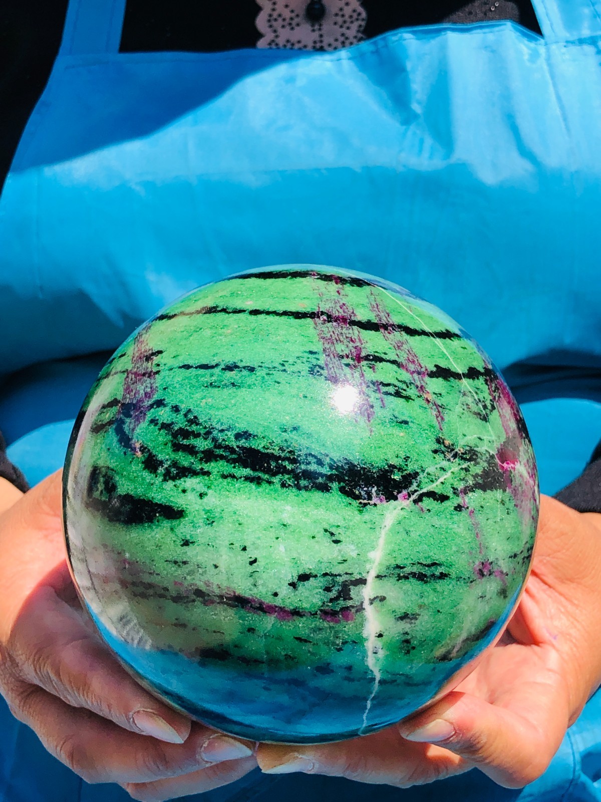 6.46 LB Large Natural Ruby Zoisite Sphere Crystal Healing Stone Specimen 5159
