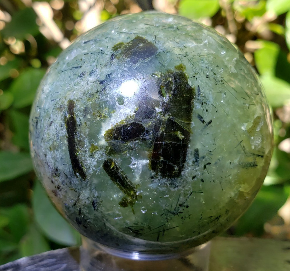 2.1″ Prehnite Epidote Green Tourmaline Crystal Sphere Orb Ball, 236g or 8.3 oz