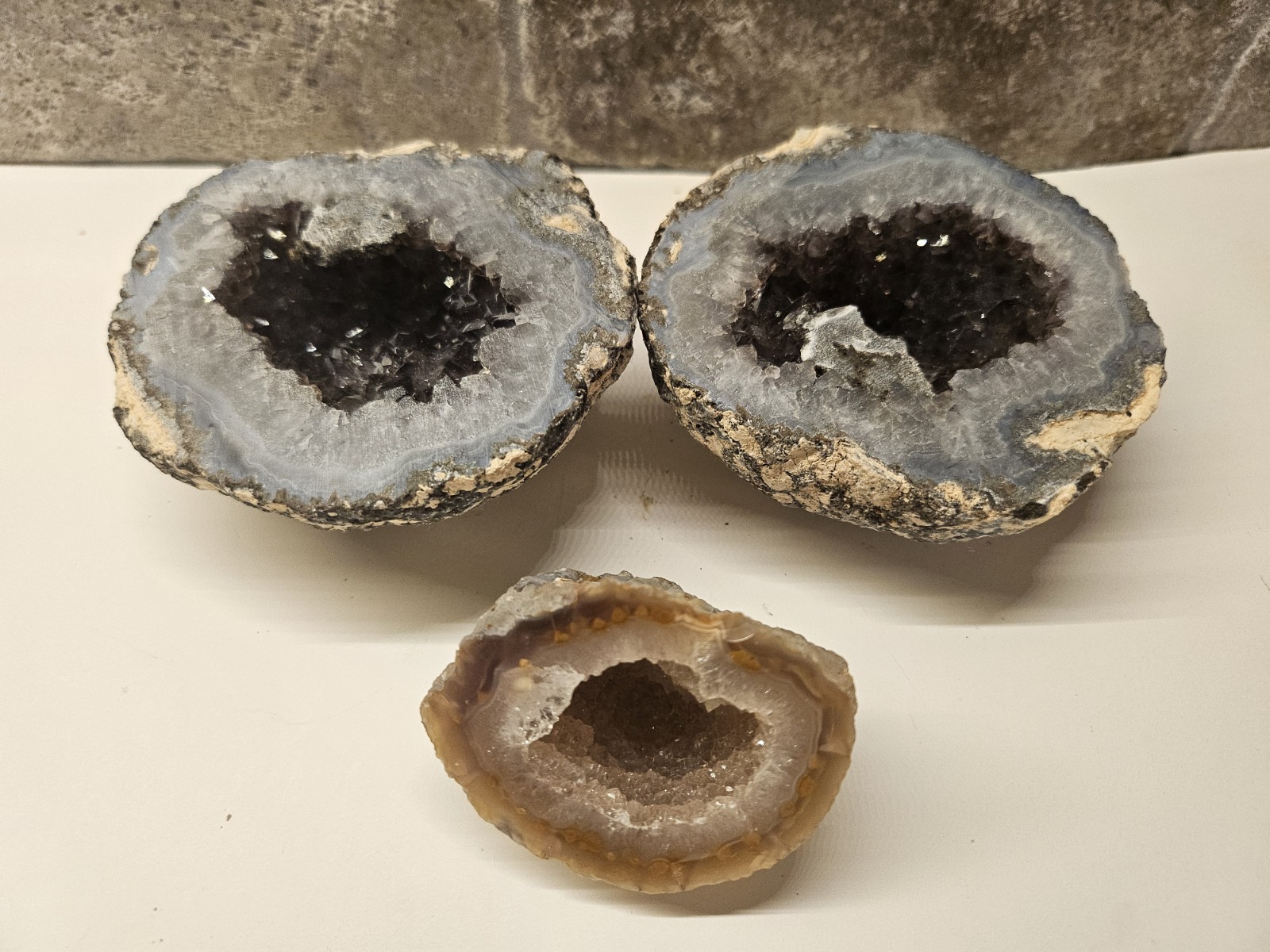 Agate Geode Pair ~3.5″ & One 2.25″ Beautiful Rocks