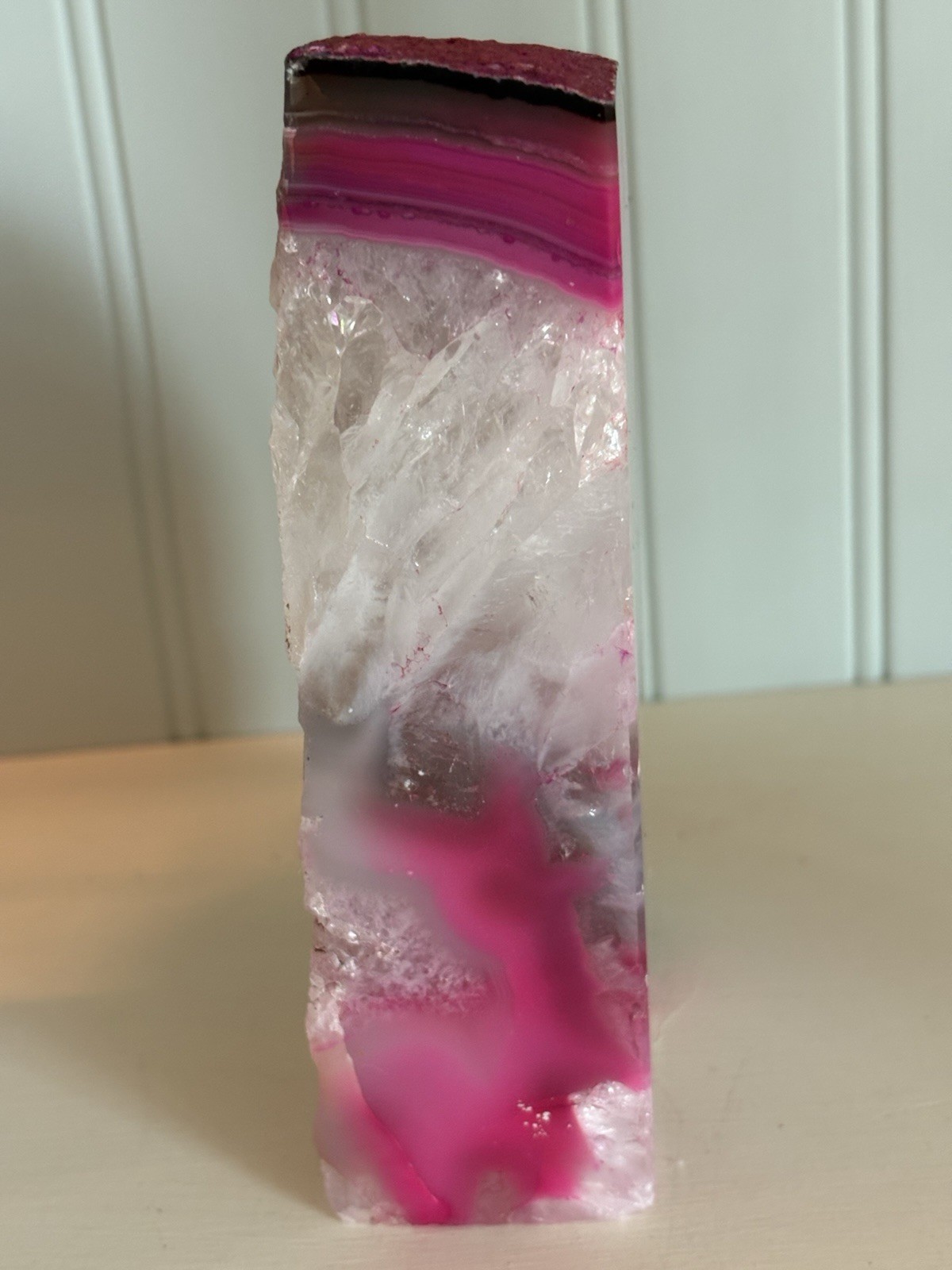 Set Of Cut & Polished Pink Dyed & Natural Gray Geode Book Ends 1 Side Unfinish