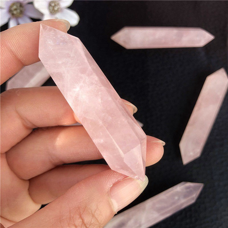 70-80mm Natural Pink Rose Quartz Crystal Point Wand Reiki Healing Chakra Obelisk