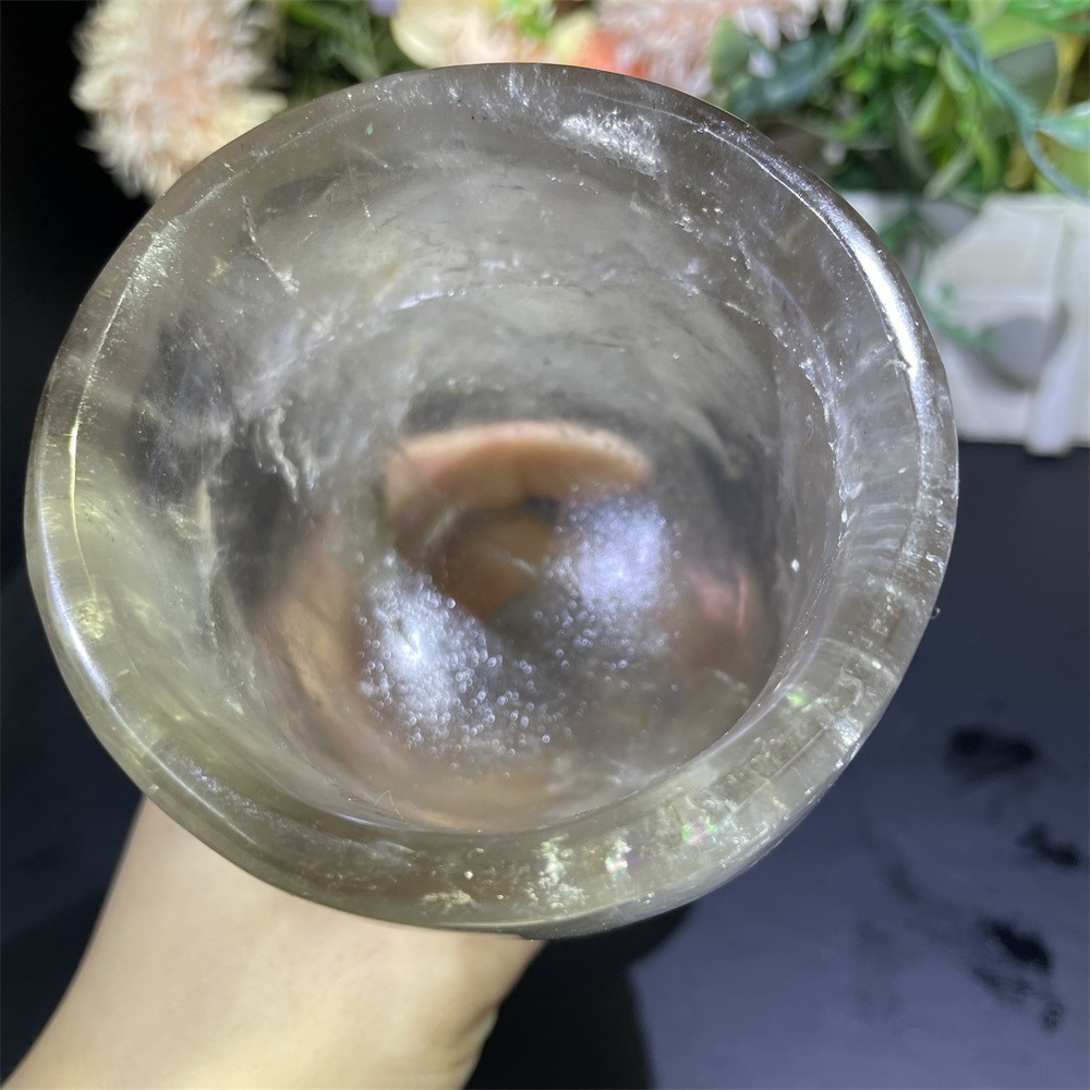 1.4LB 5.9″Natural Smoky Quartz Wine Glass Crystal Reiki Heal Carving Gift Decor