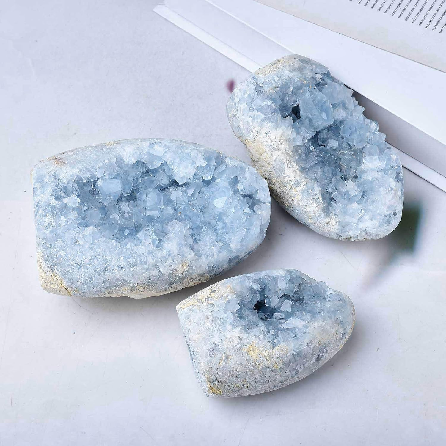 Natural Blue Celestite Cluster Geode Healing Crystal Stone Collection Mineral…