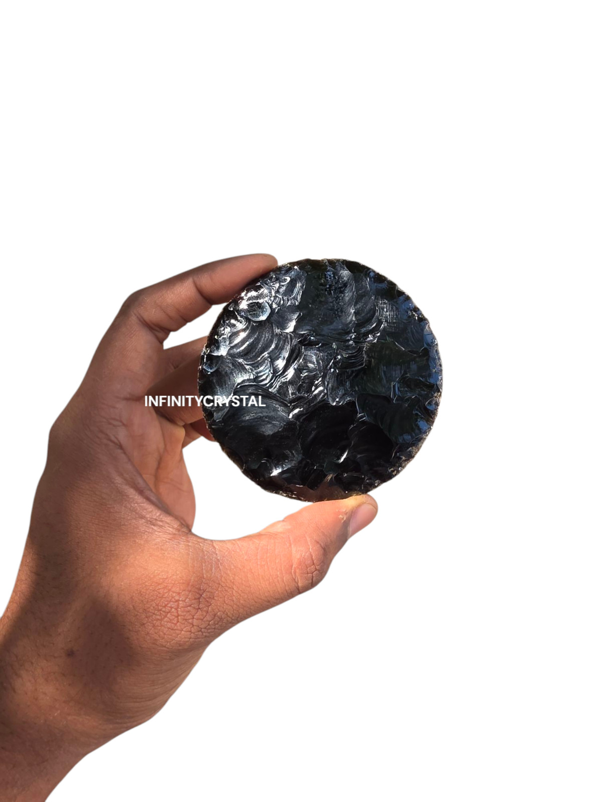 90MM Black Obsidian Disc – Handcrafted Round Protection Stone – Energy Healing.