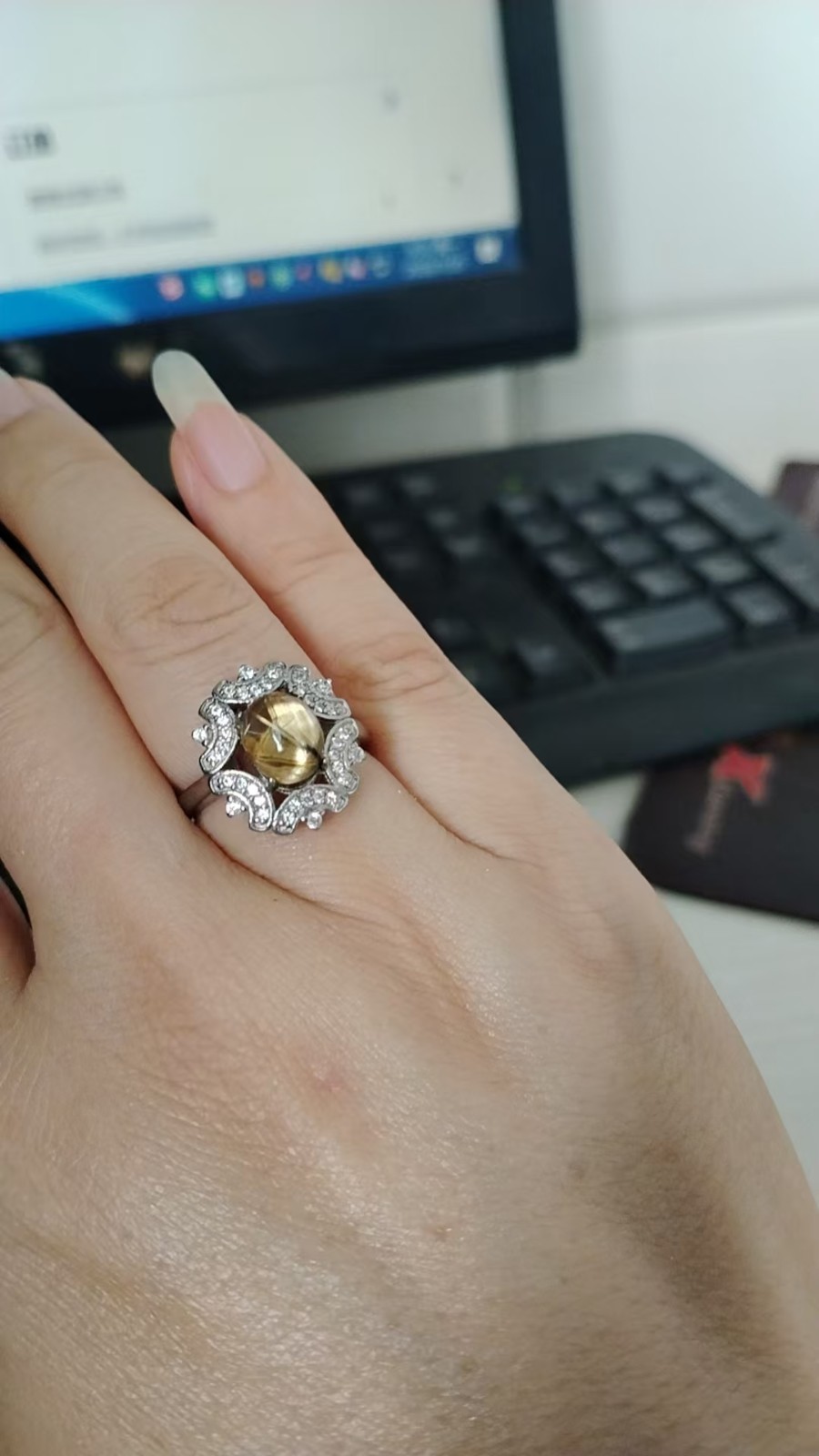 Genuine Natural Gold Rutilated Quartz Crystal Adjustable Adult Collectible
