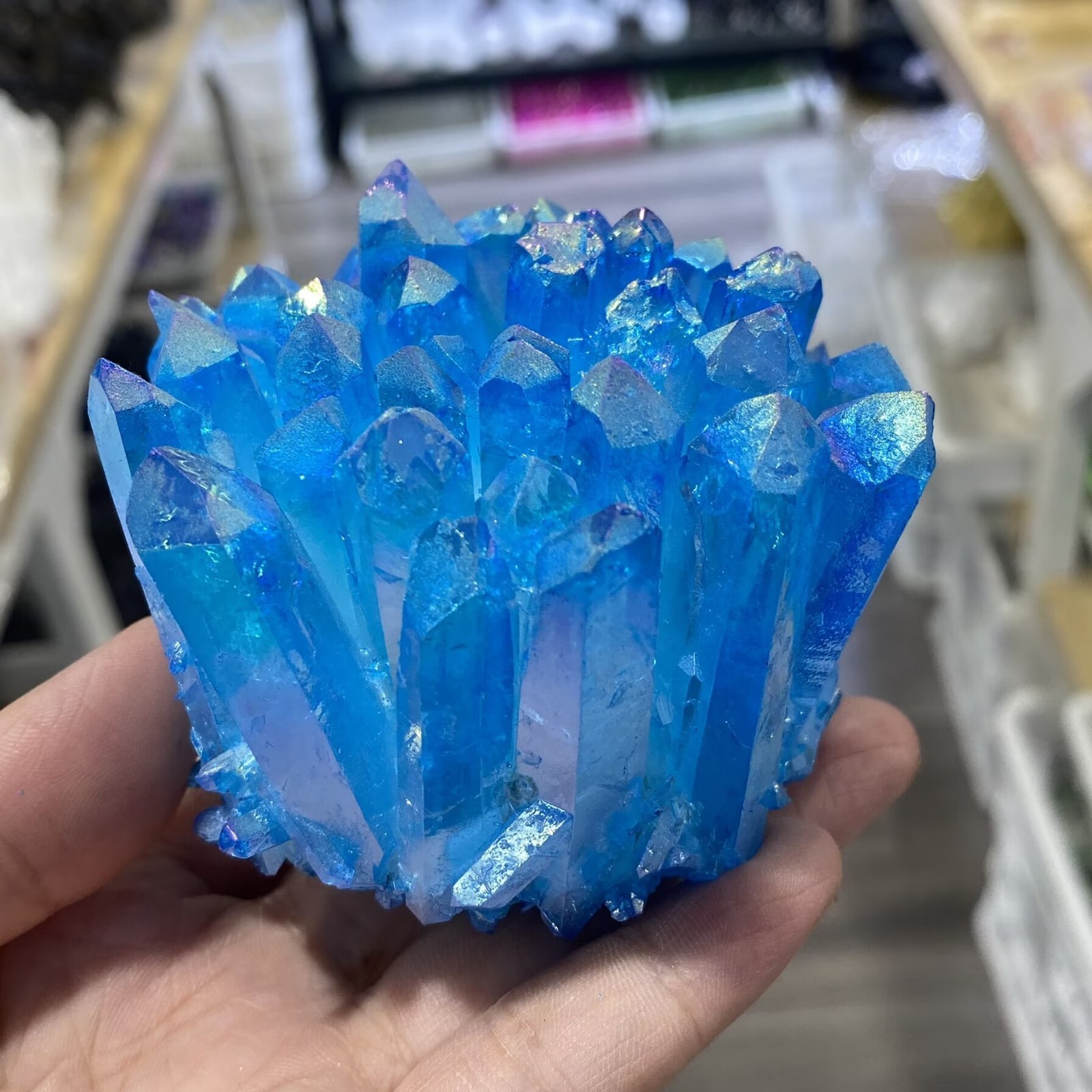 Electroplate blue Quartz Crystal Cluster Mineral Specimen Healing 300g+ 1pc
