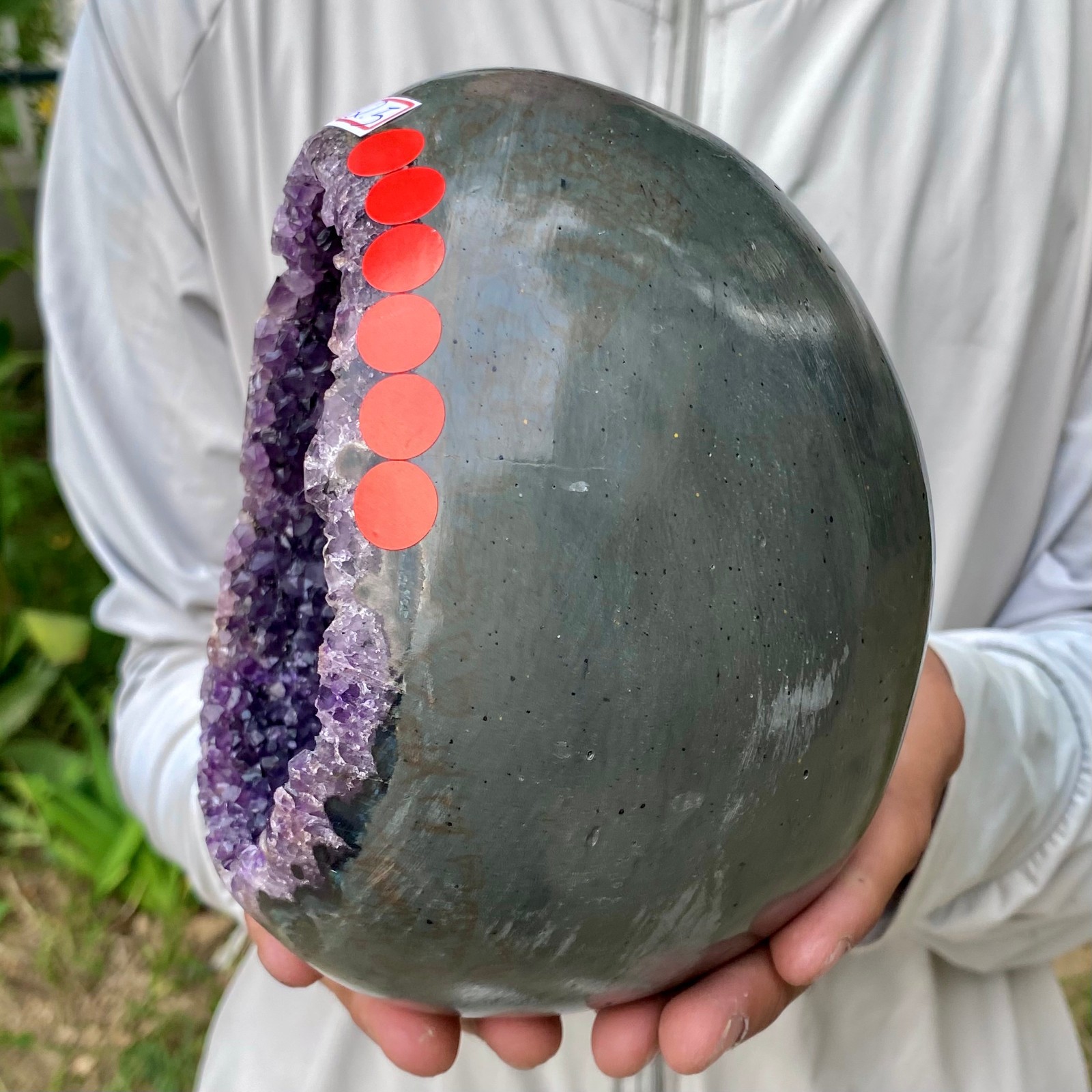 5.48LB High quality Natural Amethyst geode quartz crystal Dinosaur egg healing