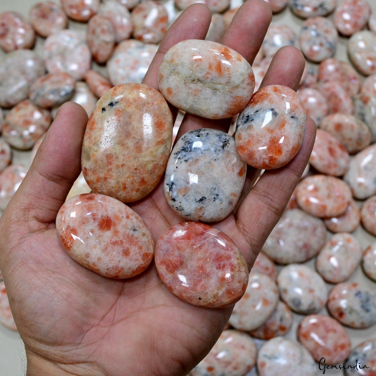 5 Kilo Natural Sunstone Palm Stone Wholesale Lot Polished Crystal Cabs Bulk Gems