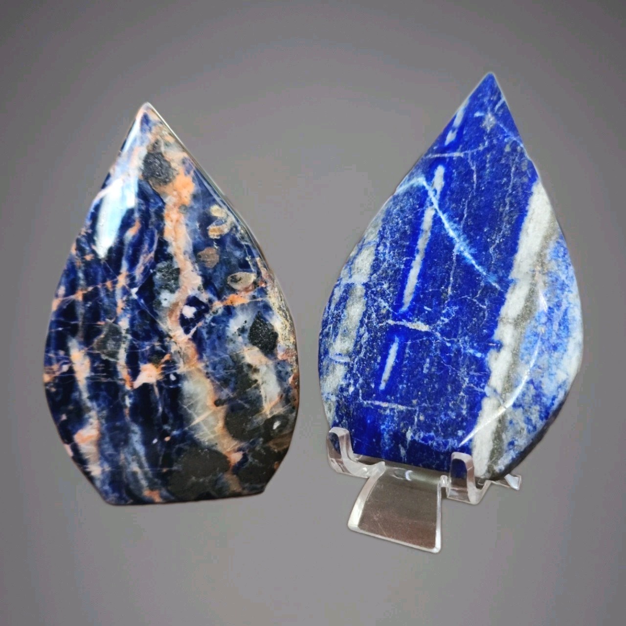 Lot Of 2 Polished Blue Sodalite & Lapis Lazuli Freeform Teardrop Ornaments – USA