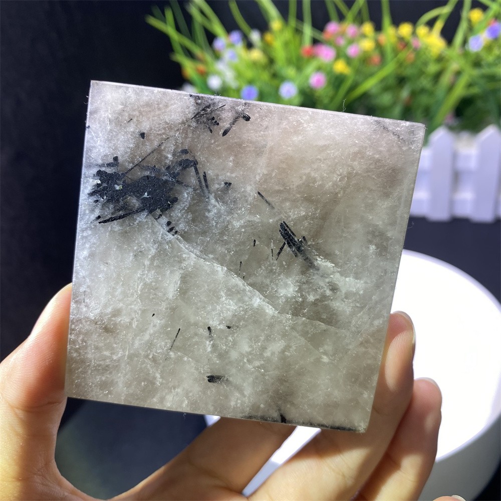 0.8LB 2.7″ Natural Black Rutiled Quartz Pyramid Statue Crystal Reiki Heal Decor