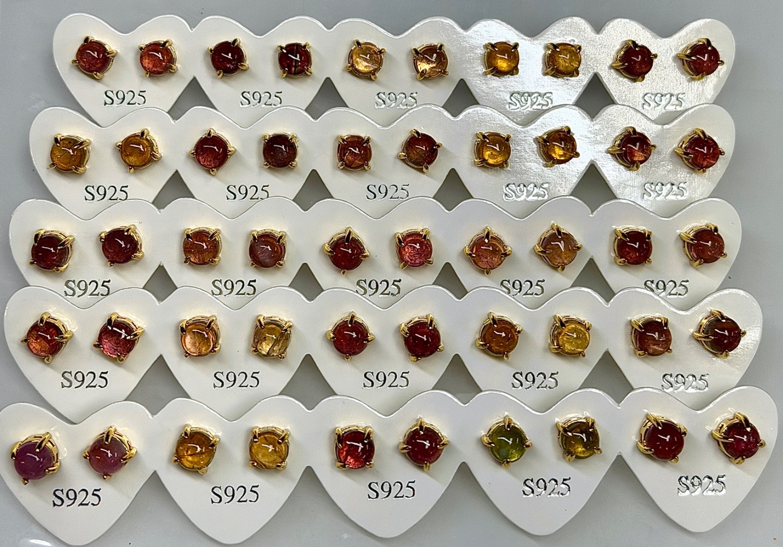 Wholesale 5 Pairs Natural Watermelon Earring Stud w Gold Filled 6mm Crystal