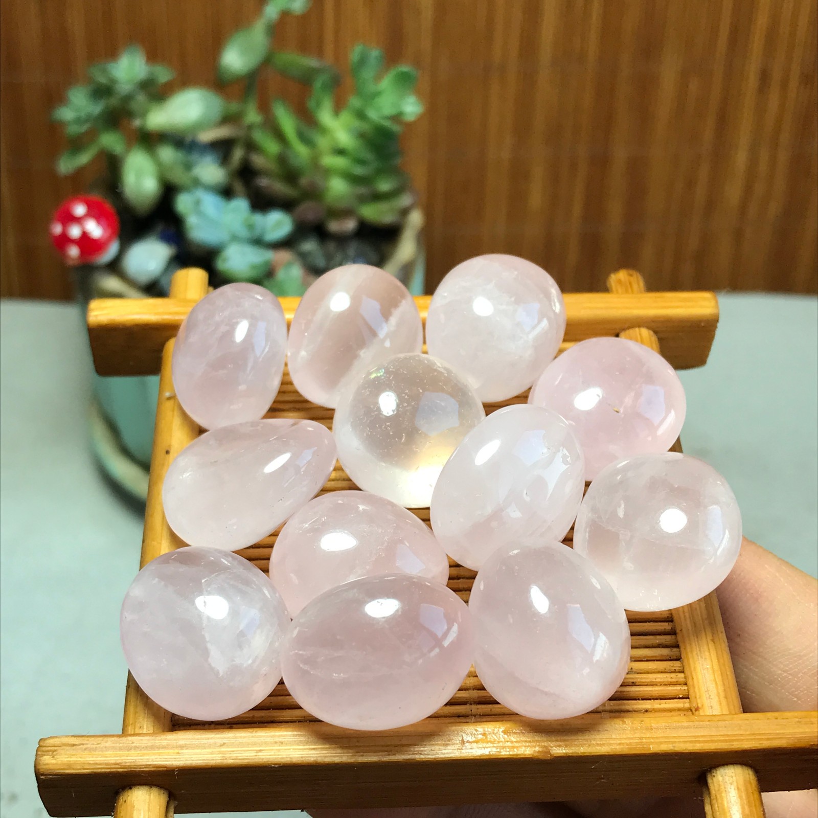 12pcs Natural pink rose quartz Crystal gemstone Polish Mineral Specimen 93g 5716