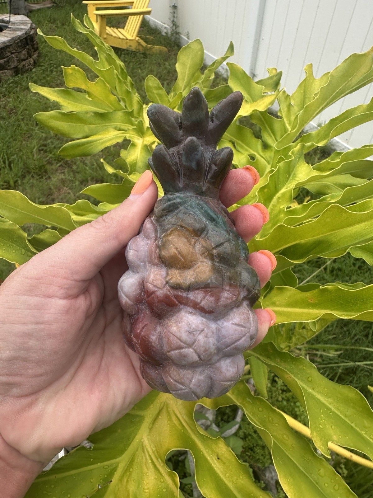 Carved Ocean Jasper Crystal Pineapple Carving Multicolor Crystal Stone Decor