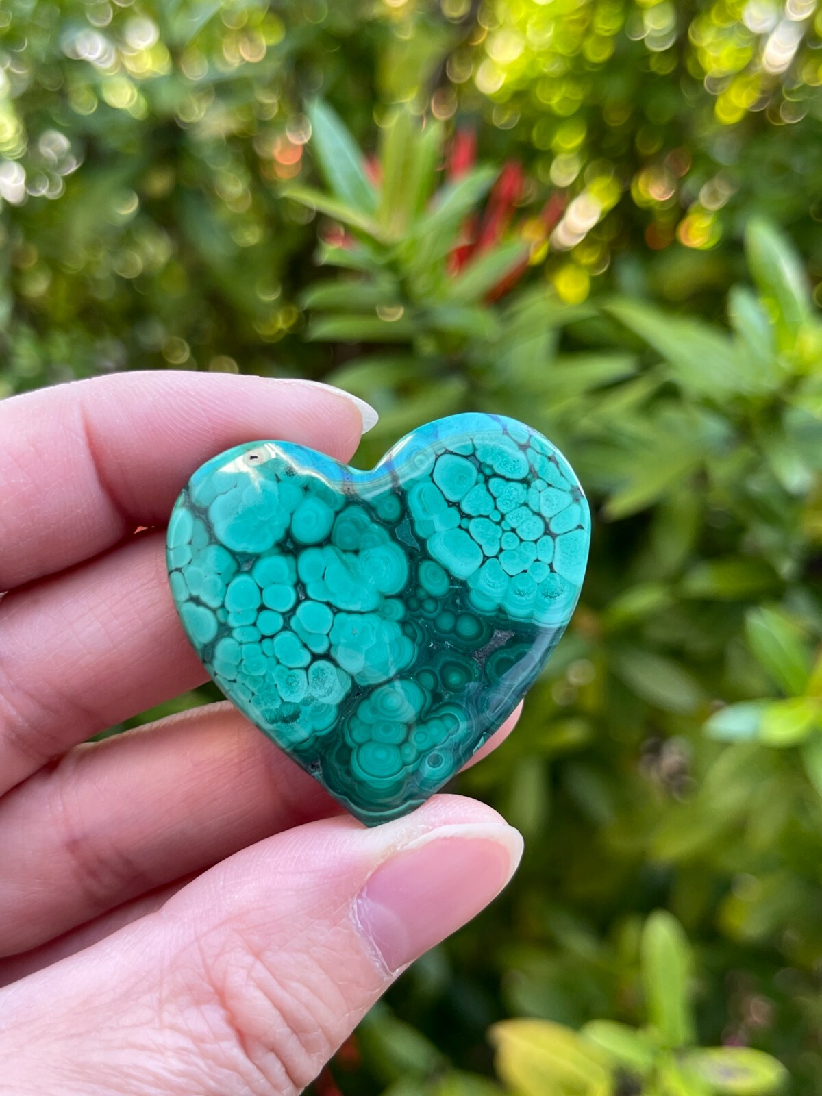 Malachite Heart, 1.5″ Polished Malachite Puffy Heart, Palm Stones, Wholesale Lot