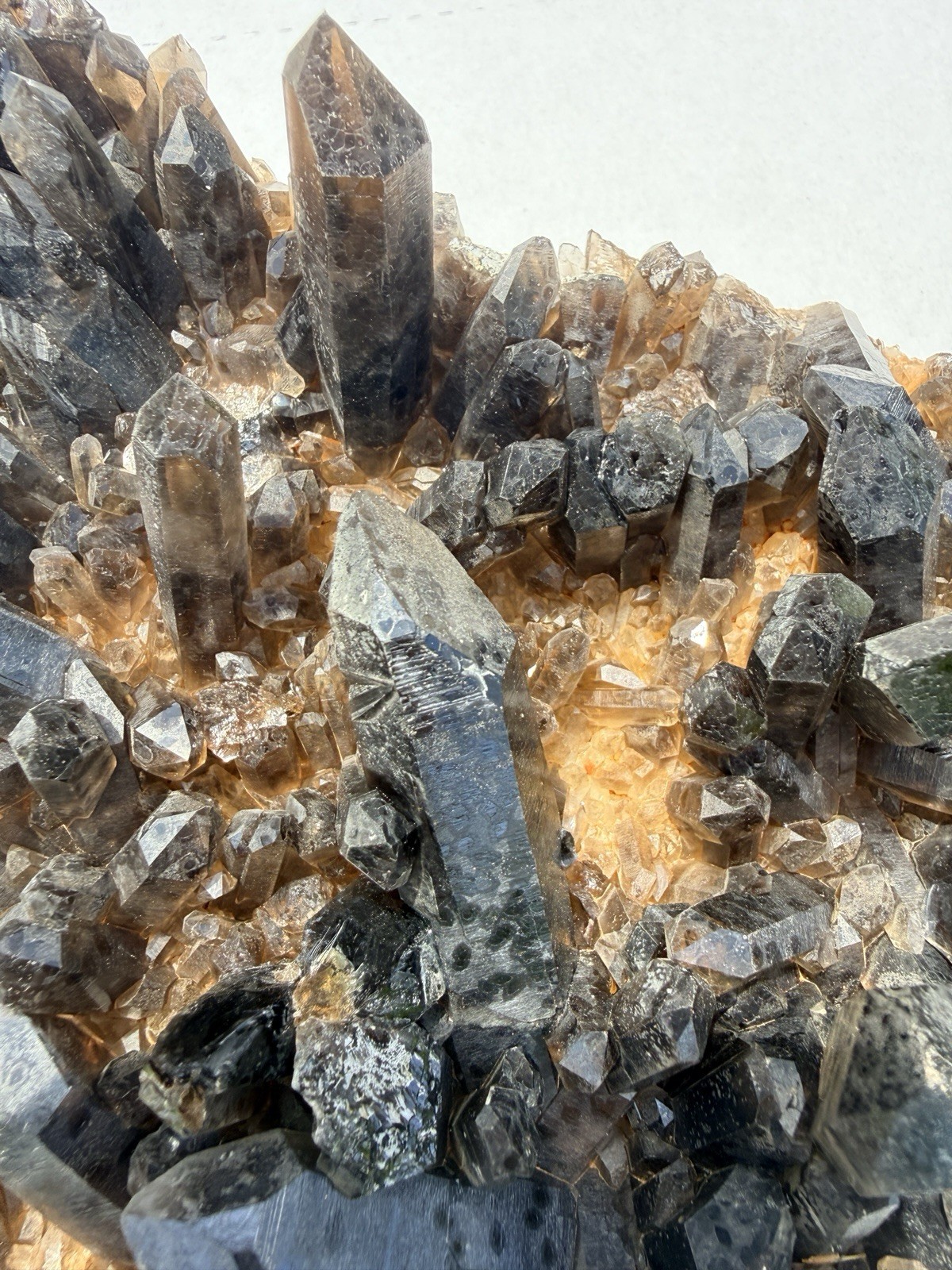 Large Smoky Quartz Cluster with Green Mineral Inclusion Raw Mineral Specimen
