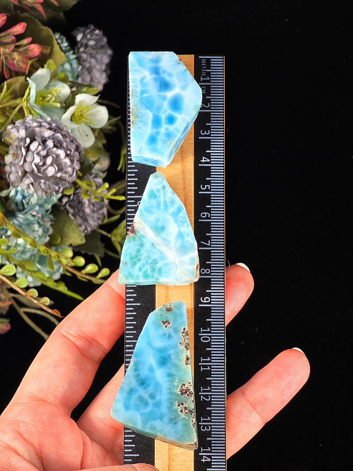 58G AAA LARIMAR SLAB LOT 3PCS – DOMINICAN REPUBLIC AQUAMARINE CRYSTAL AUTHENTIC