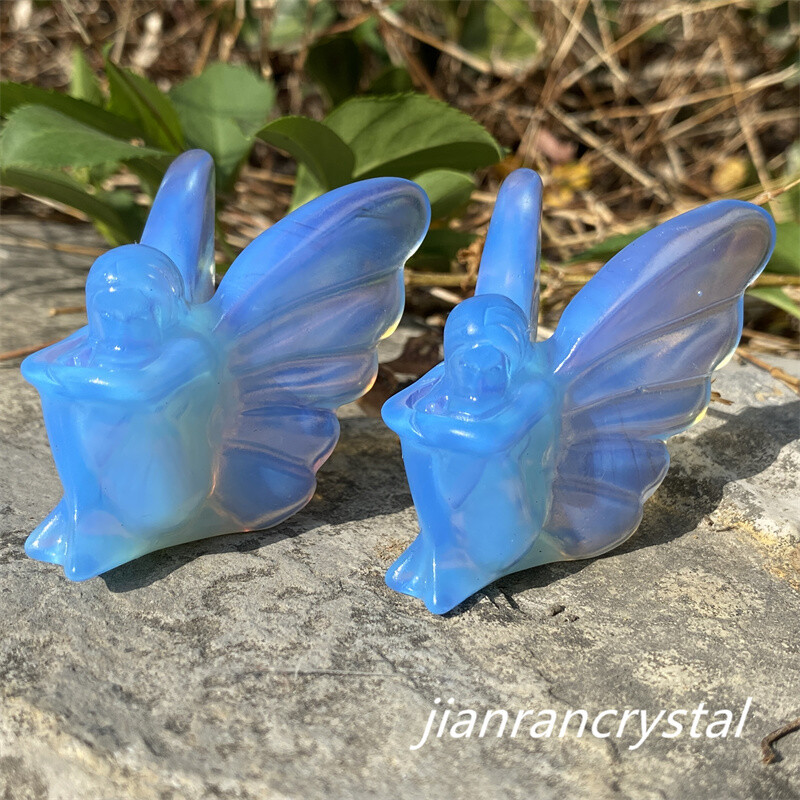 1pc Blue Opalite Butterfly Fairy Carved Quartz Crystal Skull Reiki Healing