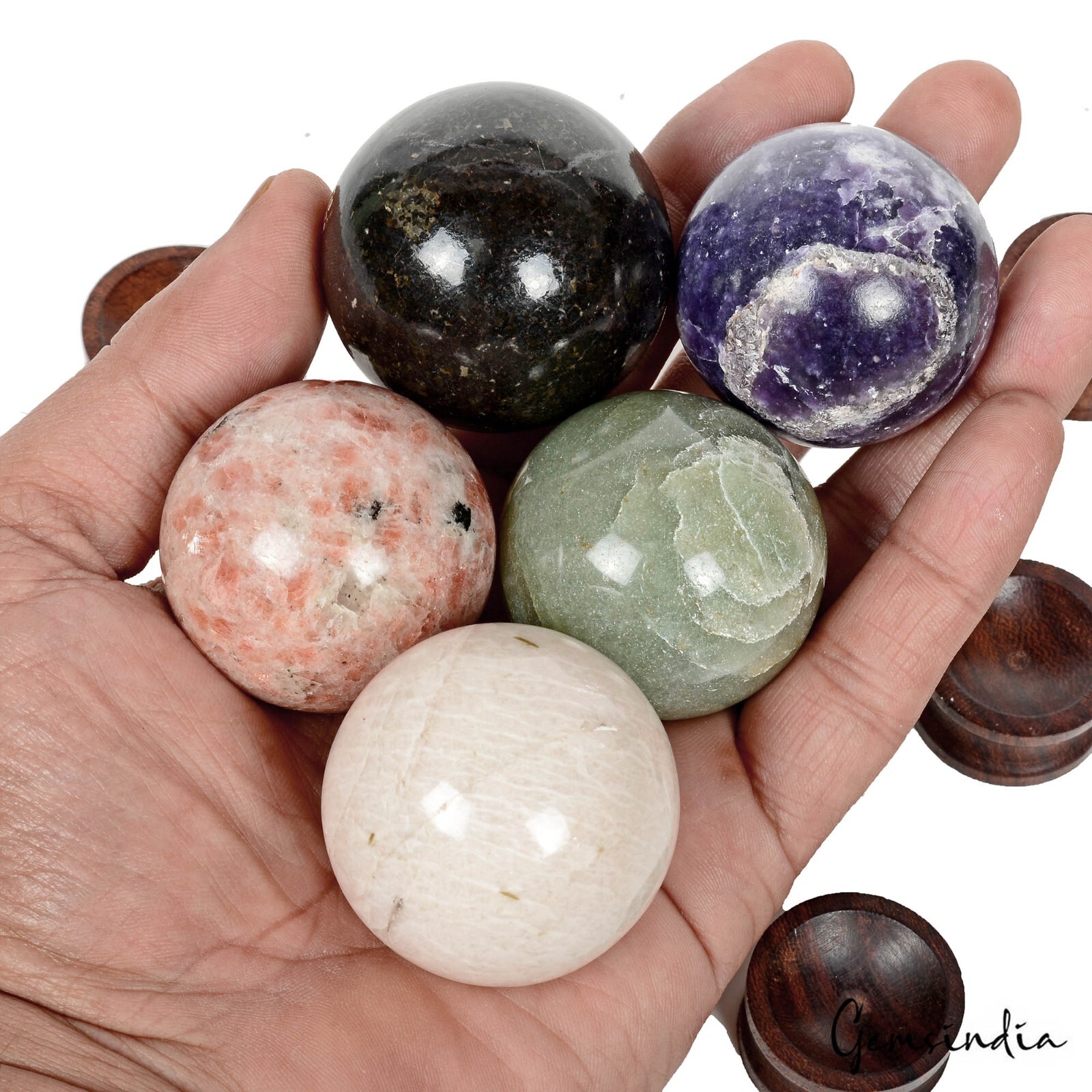 2460 Cts/5 Pcs Natural Untreated Multi Gems Healing Crystal Sphere Wholesale Gem