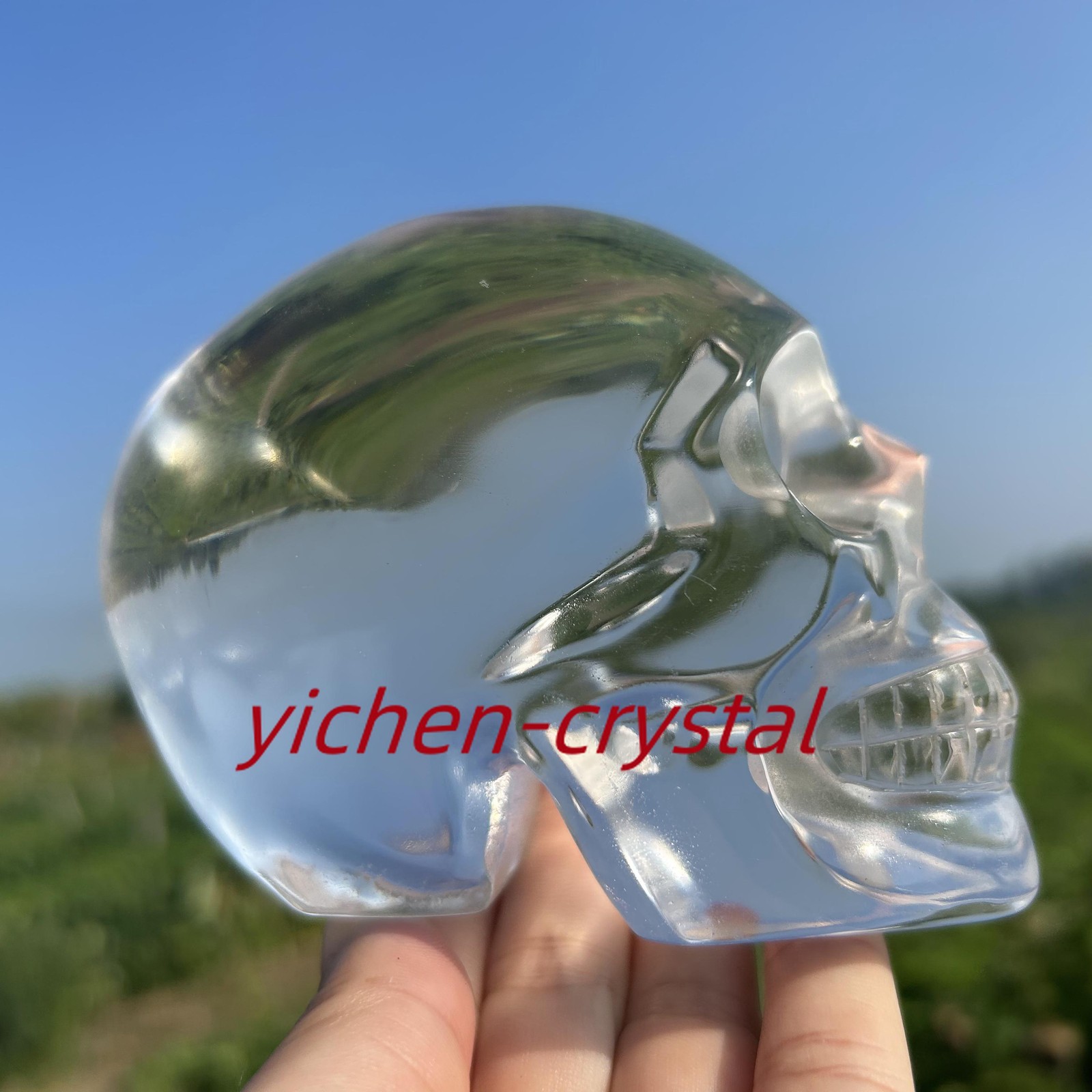 850G+ Large Smelting Stone Hand Carved Quartz Crystal Skull Reiki Heal Gift 1pc