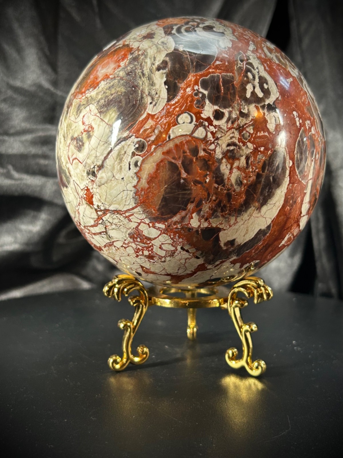 4.36″ Big Money Agate Sphere With Metal Stand 3lb 14.7oz (1777 grams)