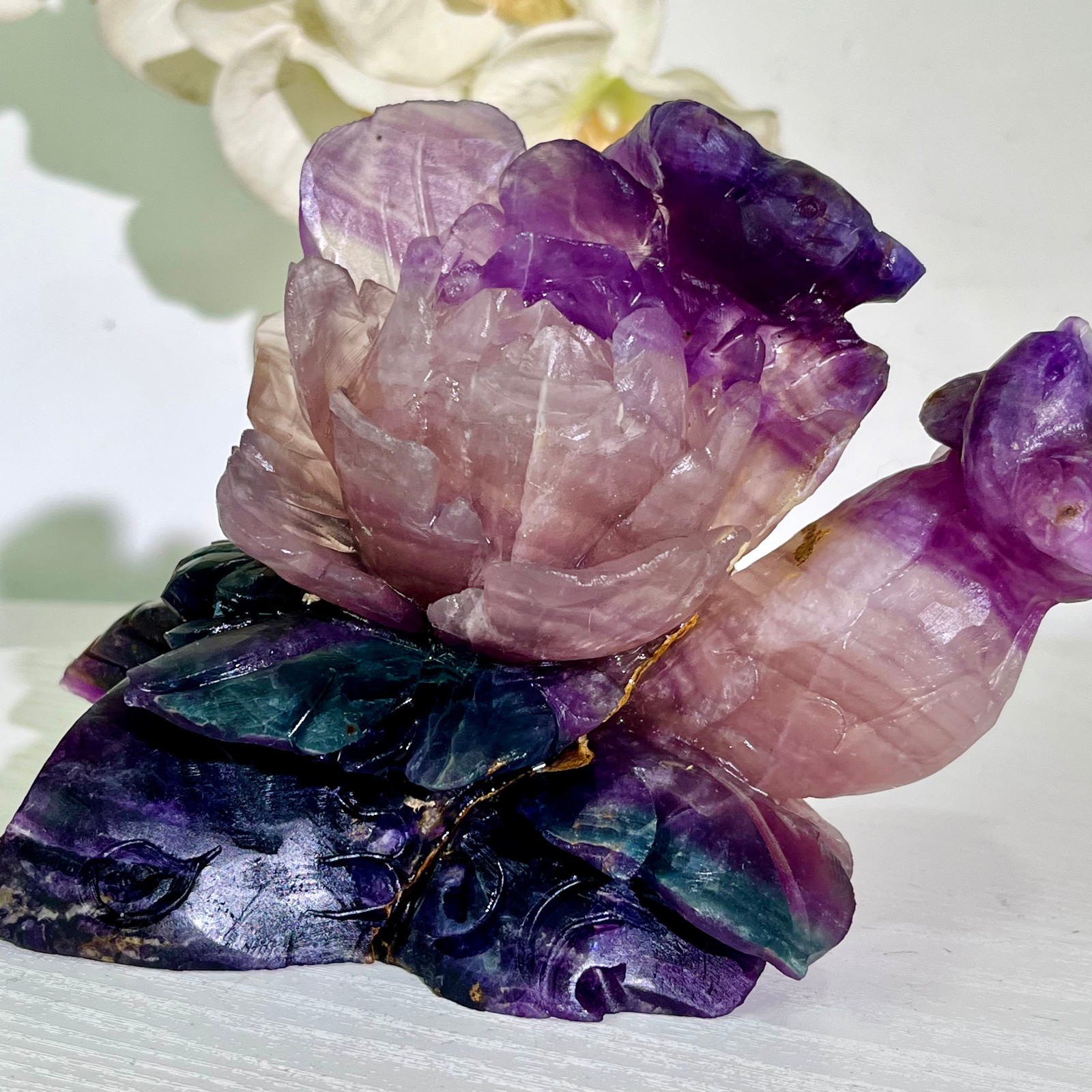 4.18LB Natural fluorite quartz products, hand carved and polished spiritual orn