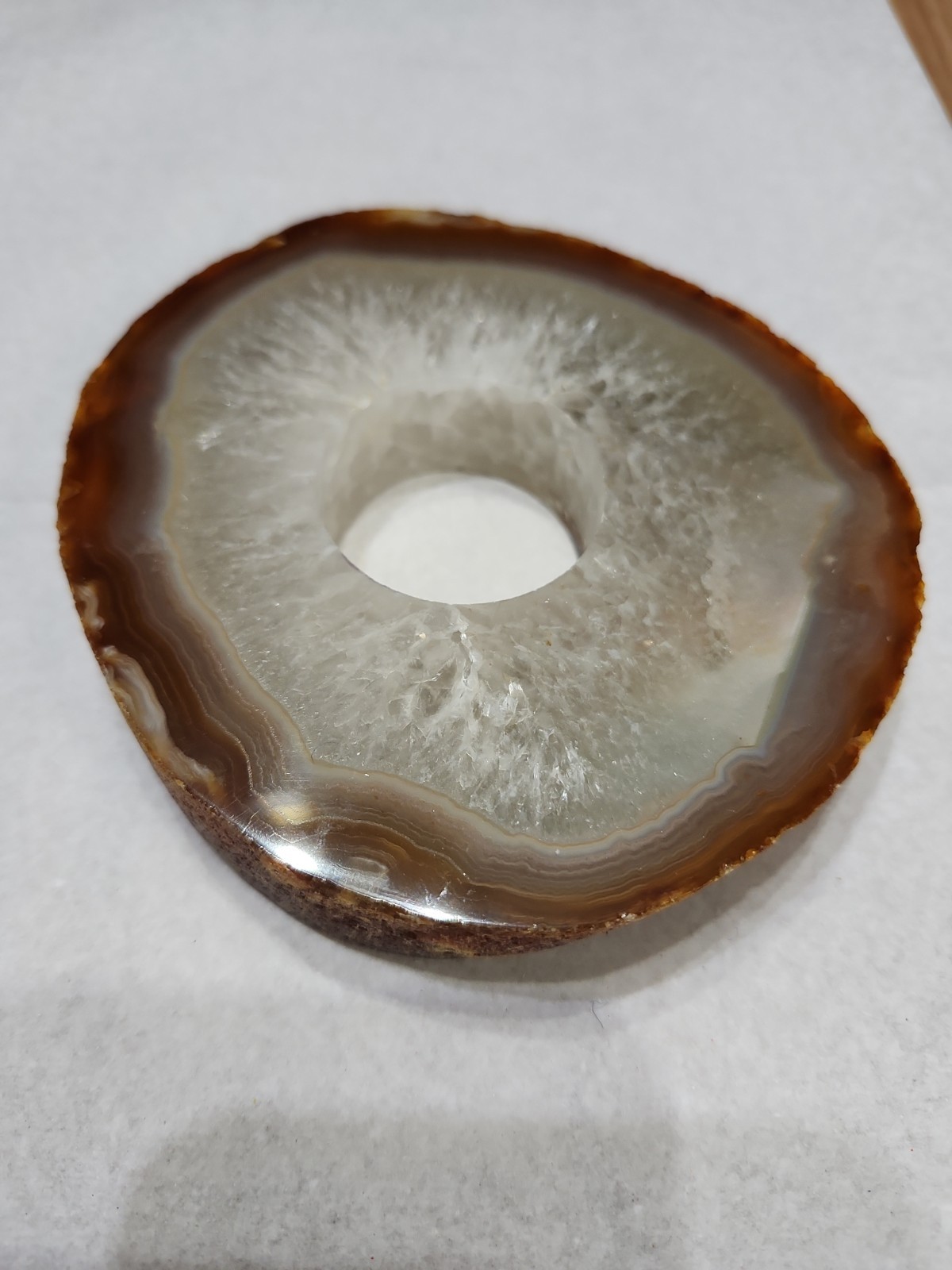 Polished Agate Geode Thick Slice 1.5 Inch Drilled Hole Brown And Clear 5×1 Inch