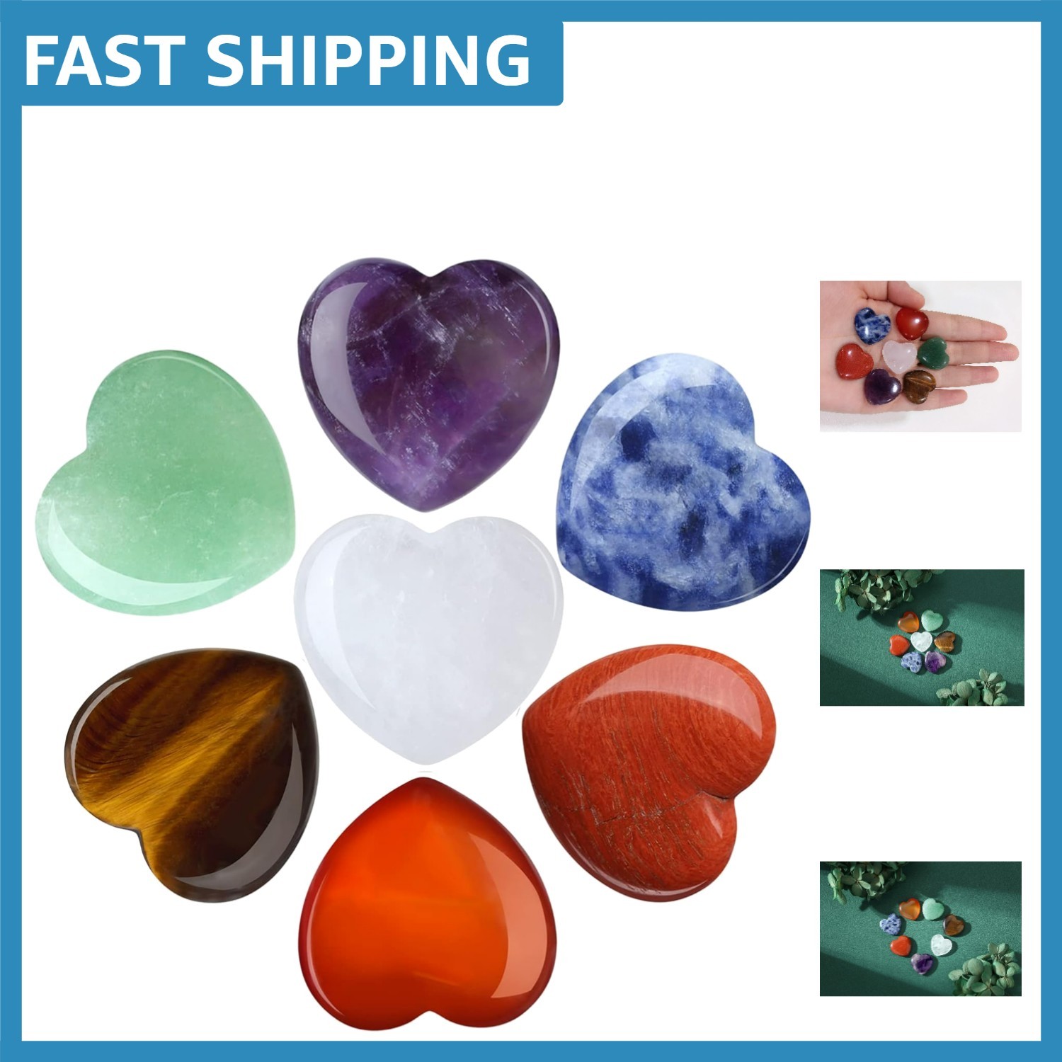Natural Healing Heart Crystals – 7 Chakra Gemstones Gift Set for Wellness & Love