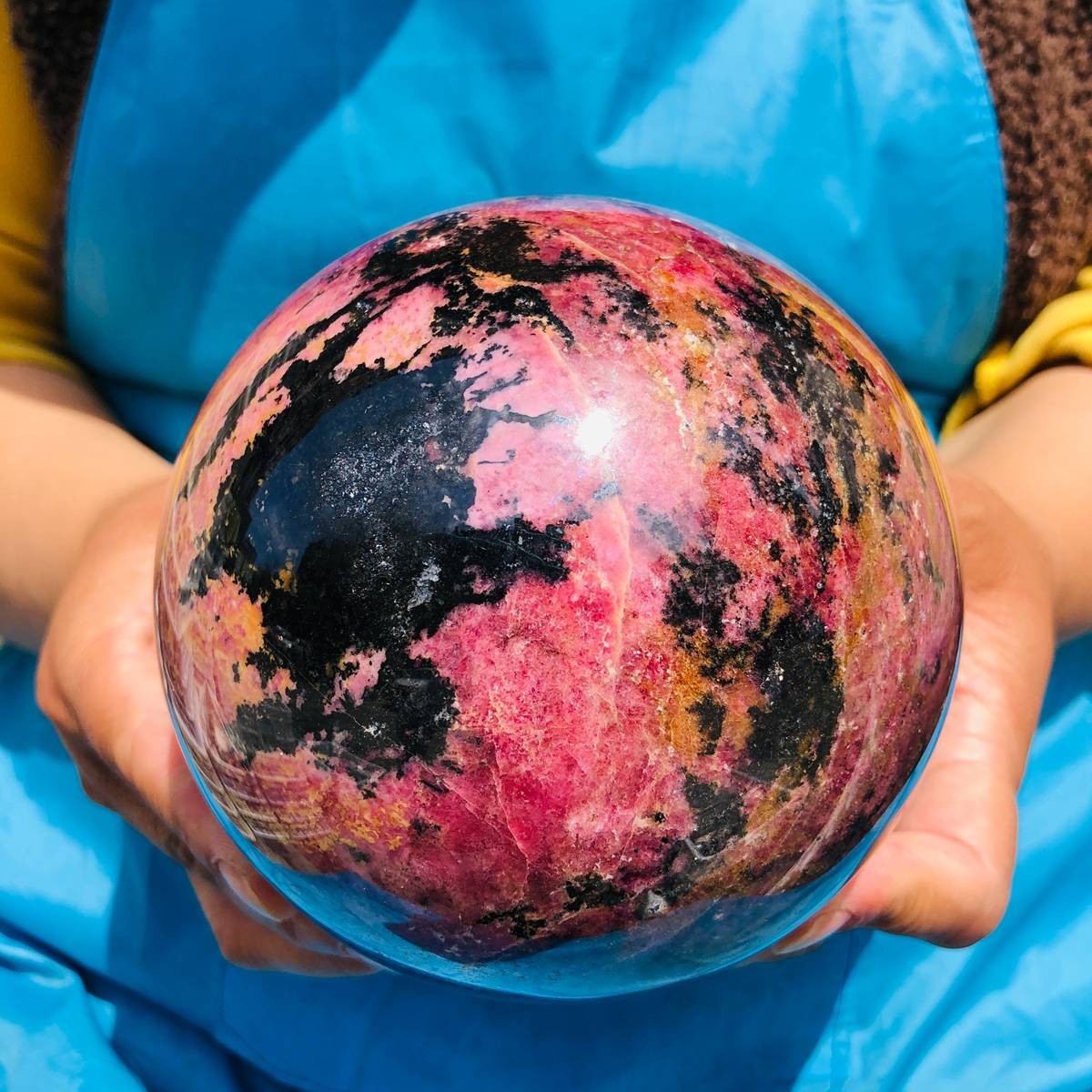 6.77LB Natural Rhodonite Crystal Sphere Pink Black Healing Gem Stone 4792