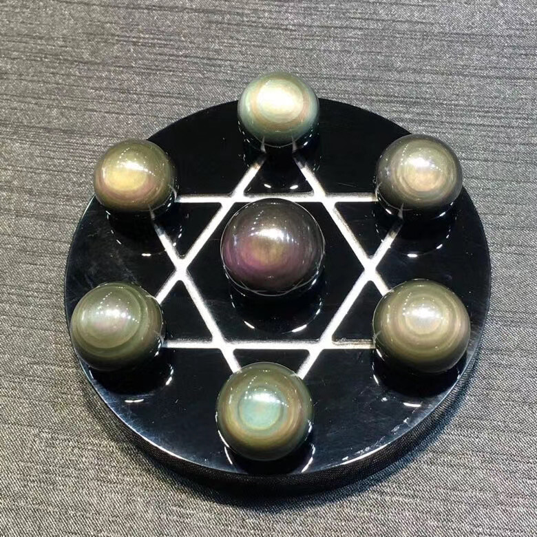 1pcs Seven Star Natural Rainbow obsidian Sphere Ball Chakra Healing+100mm stand