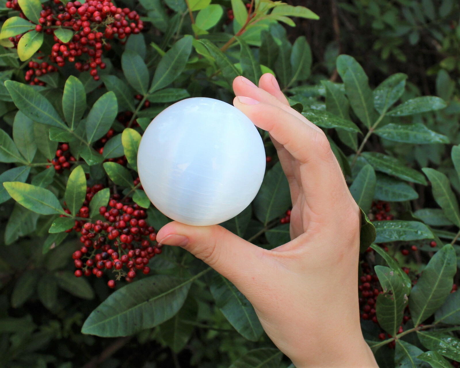 Selenite Crystal Sphere + Stand, LARGE 60 mm (Polished Selenite Crystal Healing)