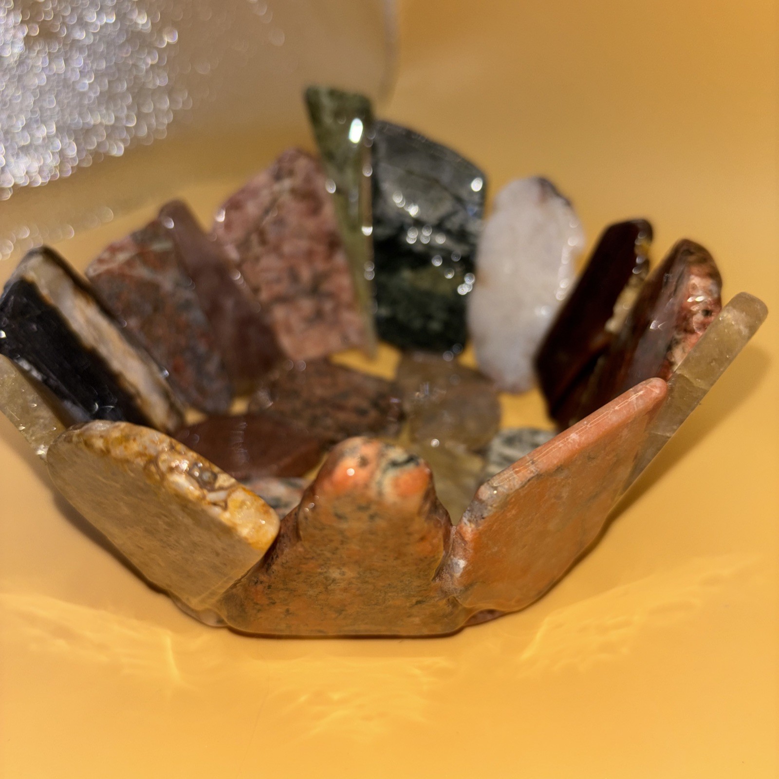Gemstone Slab Bowl Handmade Signed Studio Art With Sliced Polished Rocks /Resin