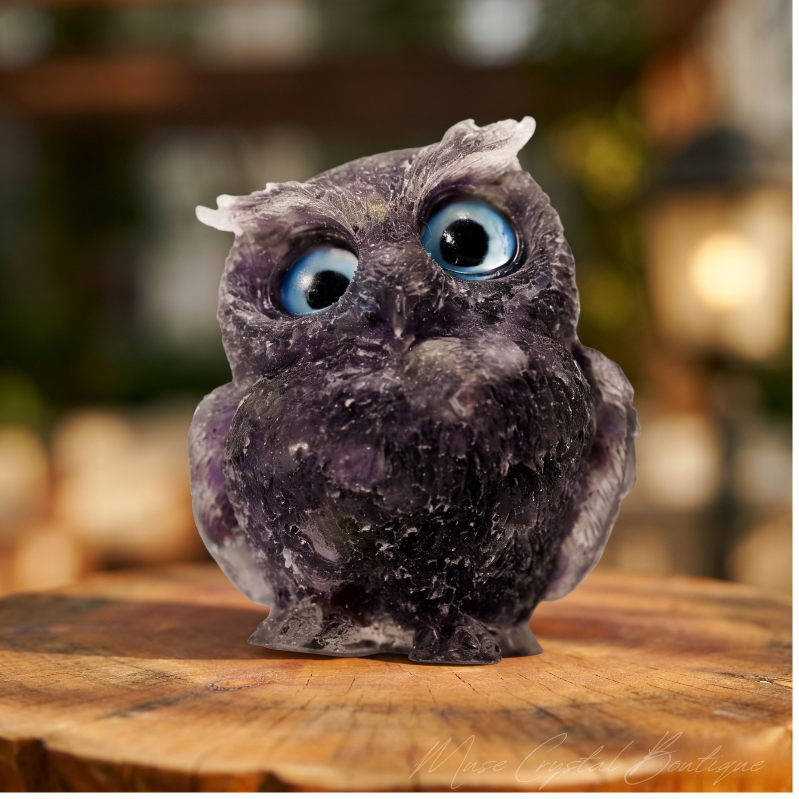 Amethyst Crystal Owl Figurine Natural Gemstone Bird Statue Home Office Decor