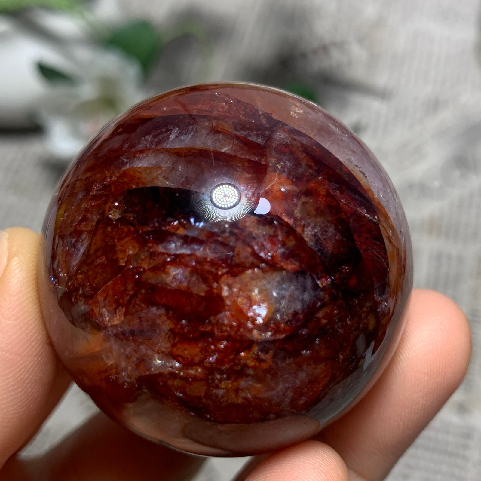 153G Natural Red Gum Flower Ball Crystal Sphere Specimen Energy Healing Reiki