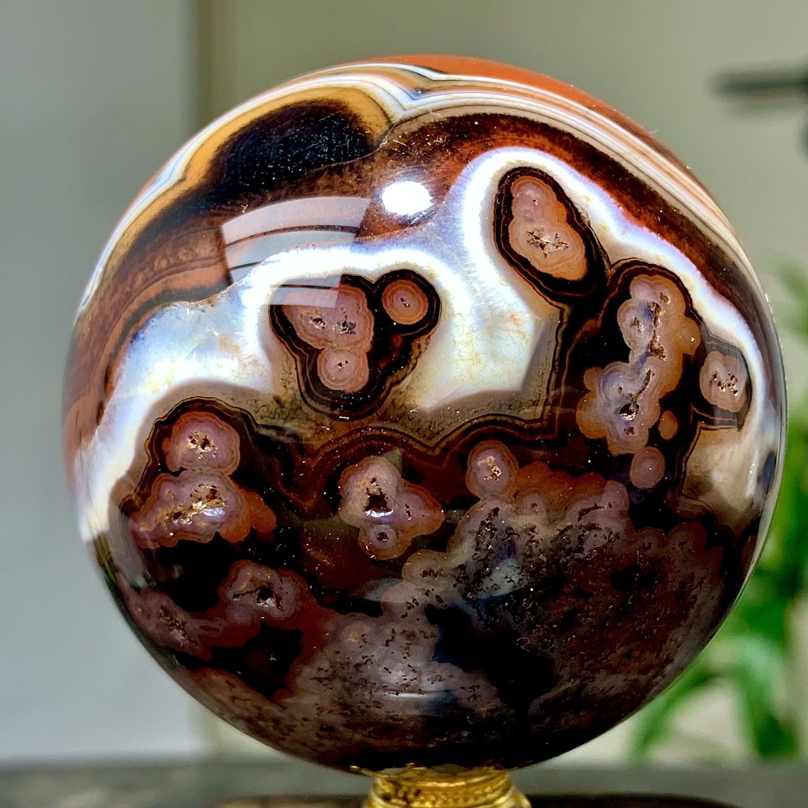 300G Natural red stripe agate sphere Crystal Ball Madagascar mineral