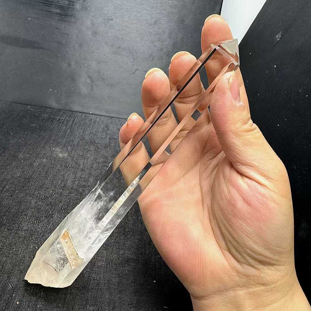 397g Natural White Quartz Obelisk Energy Crystal Point Wand Reiki Decor+Stand