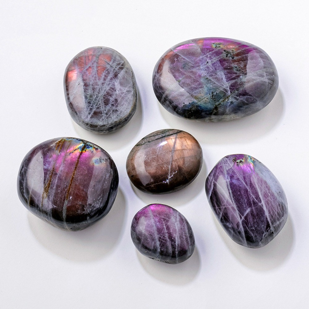 Natural Purple Flash Labradorite Worry Palm Stone Tumbled Crystal Healing Decor