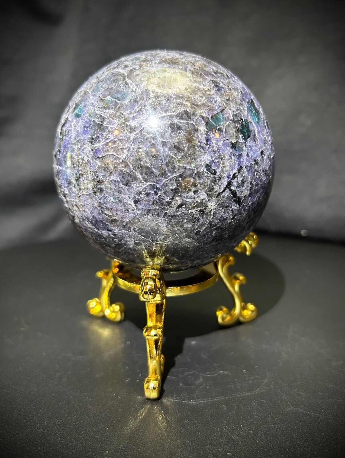 2.9″ Iolite Sphere With Metal Stand 1lb 5oz