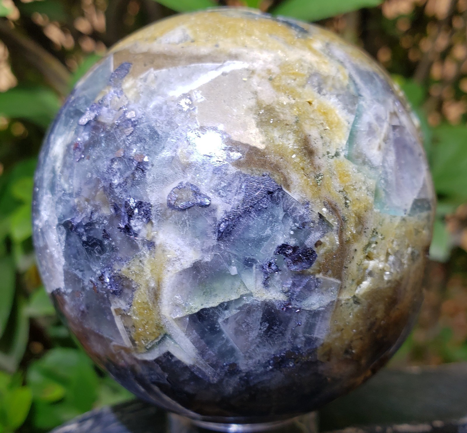 3″ Fluorite Root Crystal Sphere Orb Ball STRONG UV Mineral Druzy, 764g or 1.7 lb